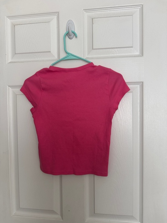 Anthropologie Short Sleeve Ribbed Baby Tee in Bright Pink - Picture 3 of 3